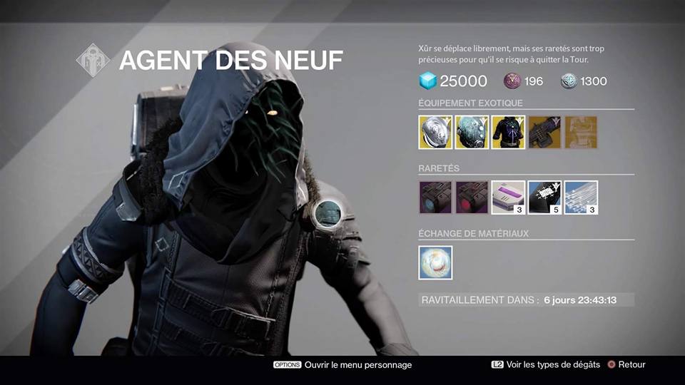 Destiny : Emplacement et Inventaire de Xûr du 29 Janvier 2016