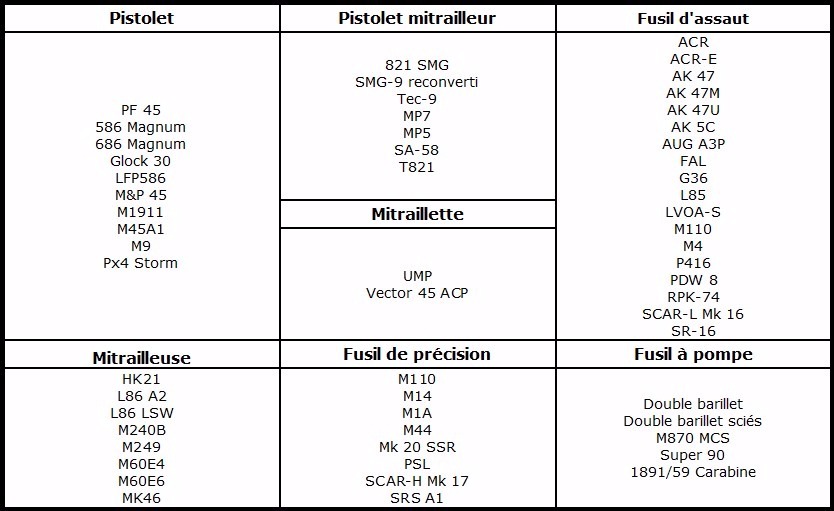 The Division : La liste des armes de la version complète