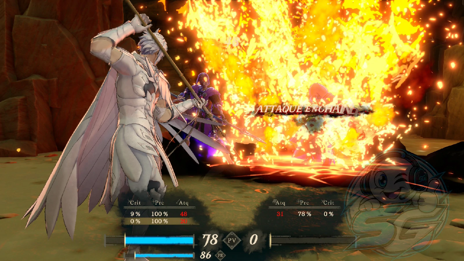 Une attaque enchaînée embrase l'ennemi dans Fire Emblem: Fortune's Weave