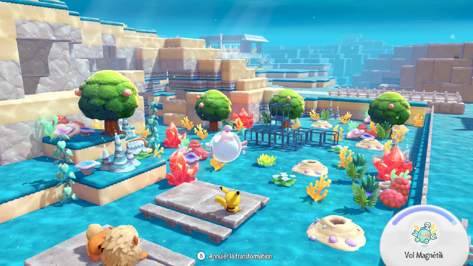 Jardin sous-marin avec cristaux et corail dans Pokopia