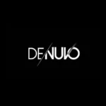Logo blanc de la protection anti-copie Denuvo sur fond noir