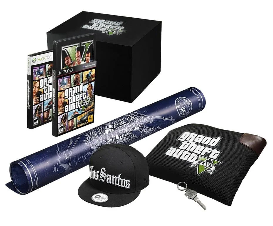 Édition collector de GTA V : jeu, carte de Los Santos, casquette New Era et sac de dépôt bancaire