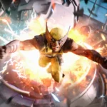 Capture de Marvel's Wolverine, Logan en costume jaune face à une Proto-Sentinelle