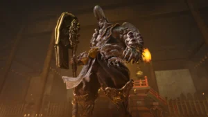 Le boss Ifuu (Fearsome Gale) arme d'une masse doree dans Onimusha Way of the Sword