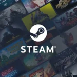 Logo Steam sur une mosaïque de jaquettes de jeux du magasin