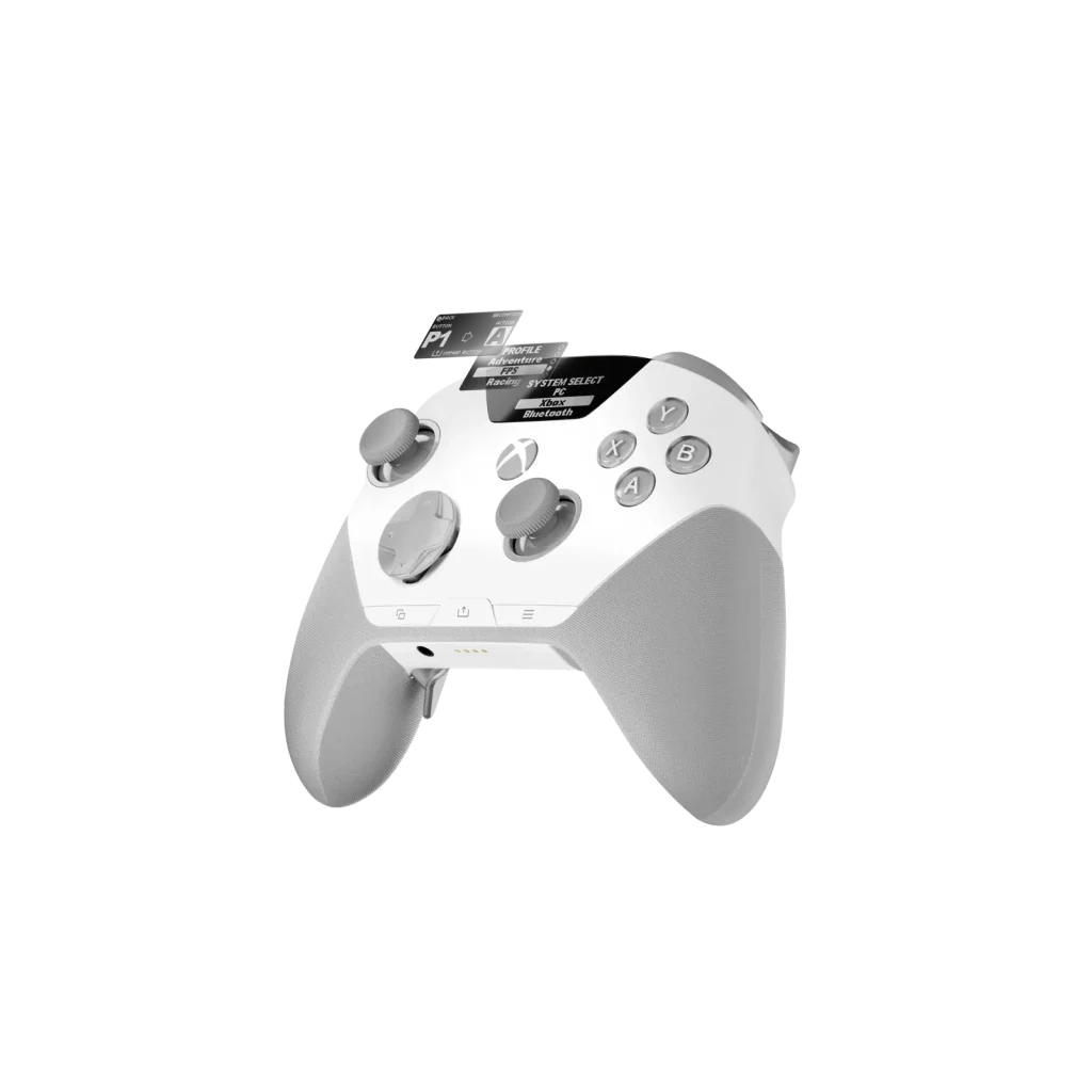 Écran OLED de la SteelSeries Aeon Pro affichant les profils et le sélecteur PC/Xbox/Bluetooth