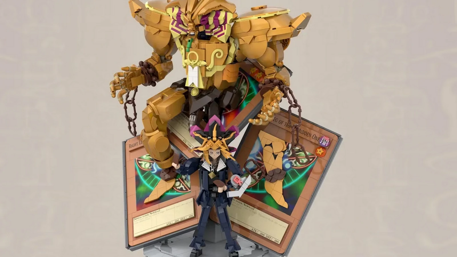 Set LEGO Yu-Gi-Oh avec Yami Yugi et Exodia émergeant des cartes