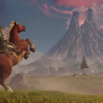 Capture de The Legend of Zelda: Ocarina of Time sur Switch 2, Link adulte sur Epona devant la montagne