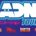Visuel officiel de l'ADN Tour avec les logos de Naruto, Dan Da Dan, Hunter x Hunter et Détective Conan