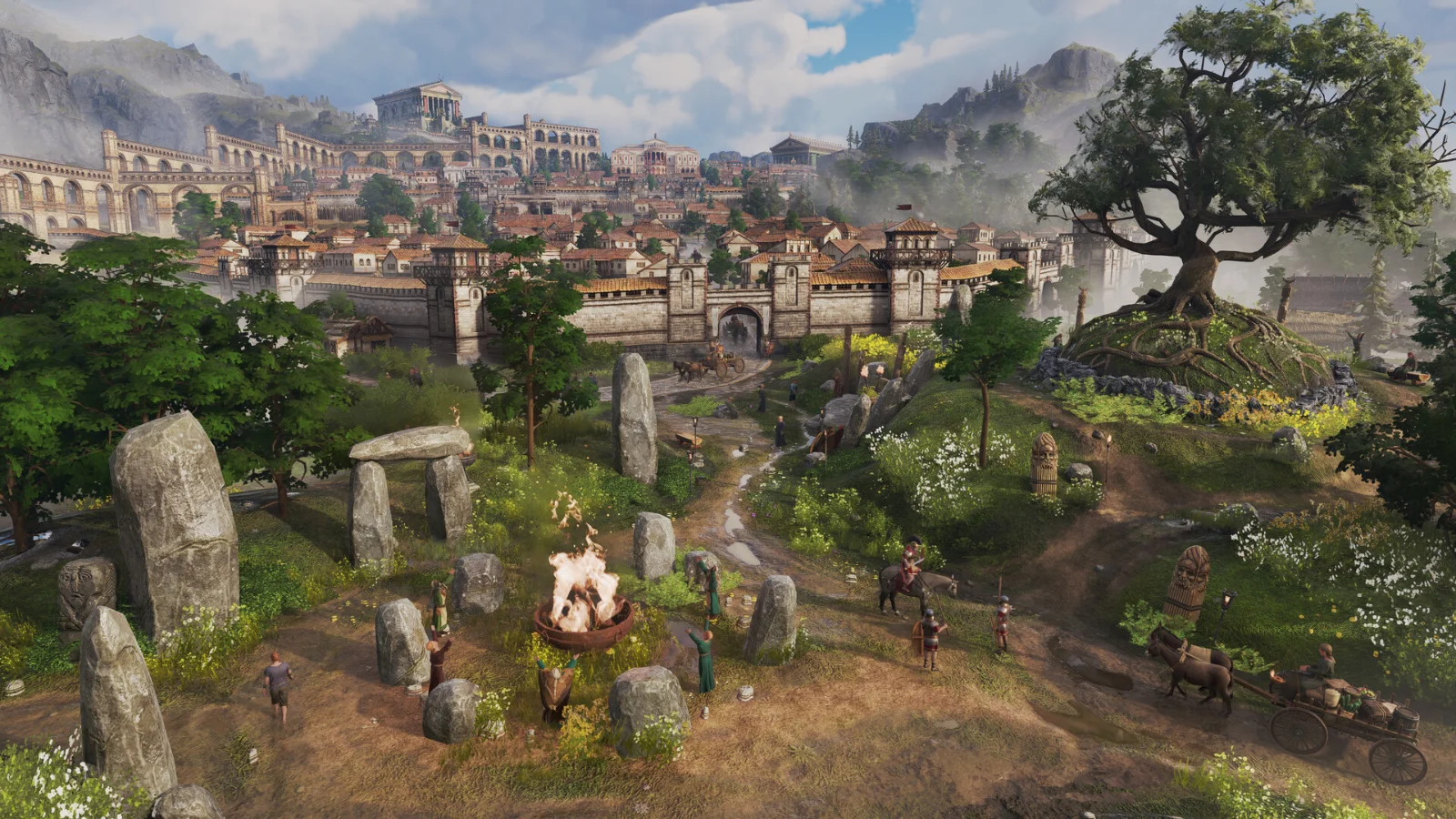 Anno 117: Pax Romana : un village entouré de forêts et de pierres levées