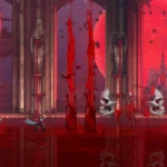 Castlevania: Belmont's Curse, un Belmont dans une cathédrale baignée de rouge