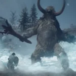 Un géant cornu dans les Terres désolées enneigées de Dragon's Dogma 2: Dark Arisen