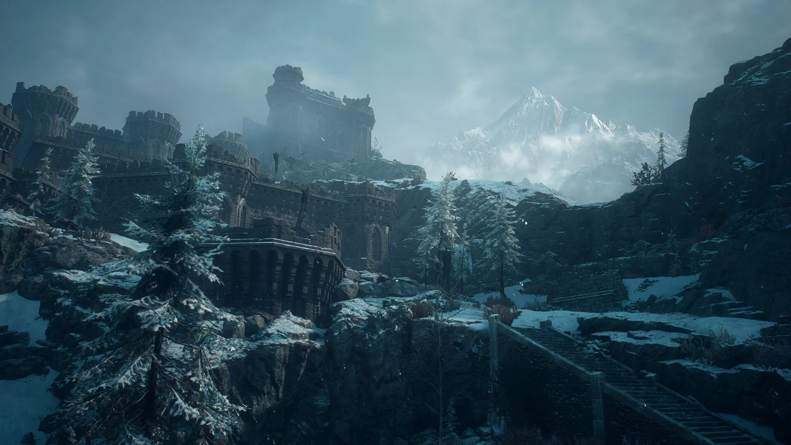 Les montagnes et les ruines enneigées de Norgan dans Dragon's Dogma 2: Dark Arisen