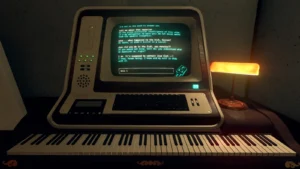 Event[0] : le terminal rétro par lequel le joueur parle à Kaizen