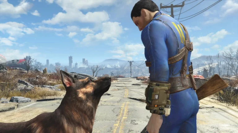 Fallout 4 : le survivant de l'abri 111 et Canigou dans les Terres désolées