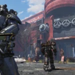 Fallout 76 : un personnage en armure assistée dans les Terres désolées