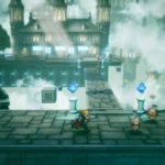 Un groupe de héros sur un pont de château dans Final Fantasy Resonance