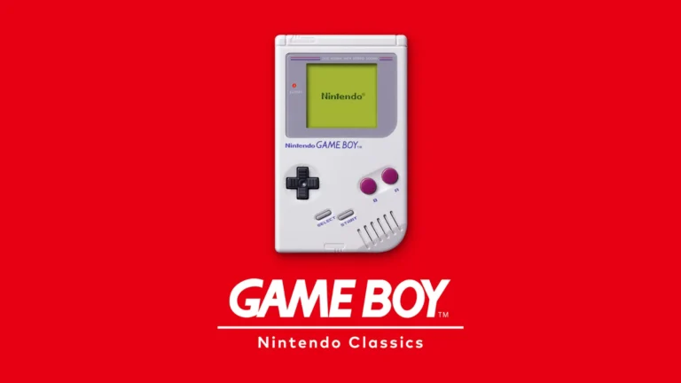 Game Boy Nintendo Classics : la console Game Boy grise sur fond rouge