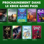 Visuel Xbox Game Pass annonçant les neuf jeux à venir : Valor Mortis, Battlefield 6, Echo Weaver, Forever Ago, Neon Abyss 2, Deep Dish Dungeon, Beyond These Stars, Bluey’s Happy Snaps et Chained Beasts