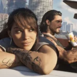 Grand Theft Auto VI : Lucia et Jason accoudés à une voiture décapotable à Vice City