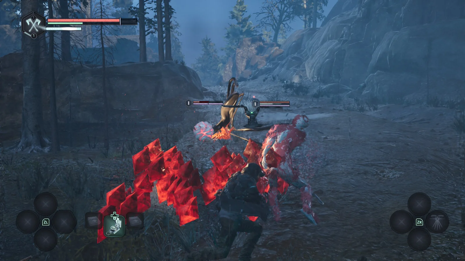 Rémi affronte des créatures dans une forêt de Hadéa dans Hell is Us sur Switch 2