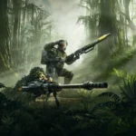 Helldivers 2 : deux Helldivers tireurs d'élite en tenue de camouflage dans la jungle, obligation de guerre Vision autoritaire
