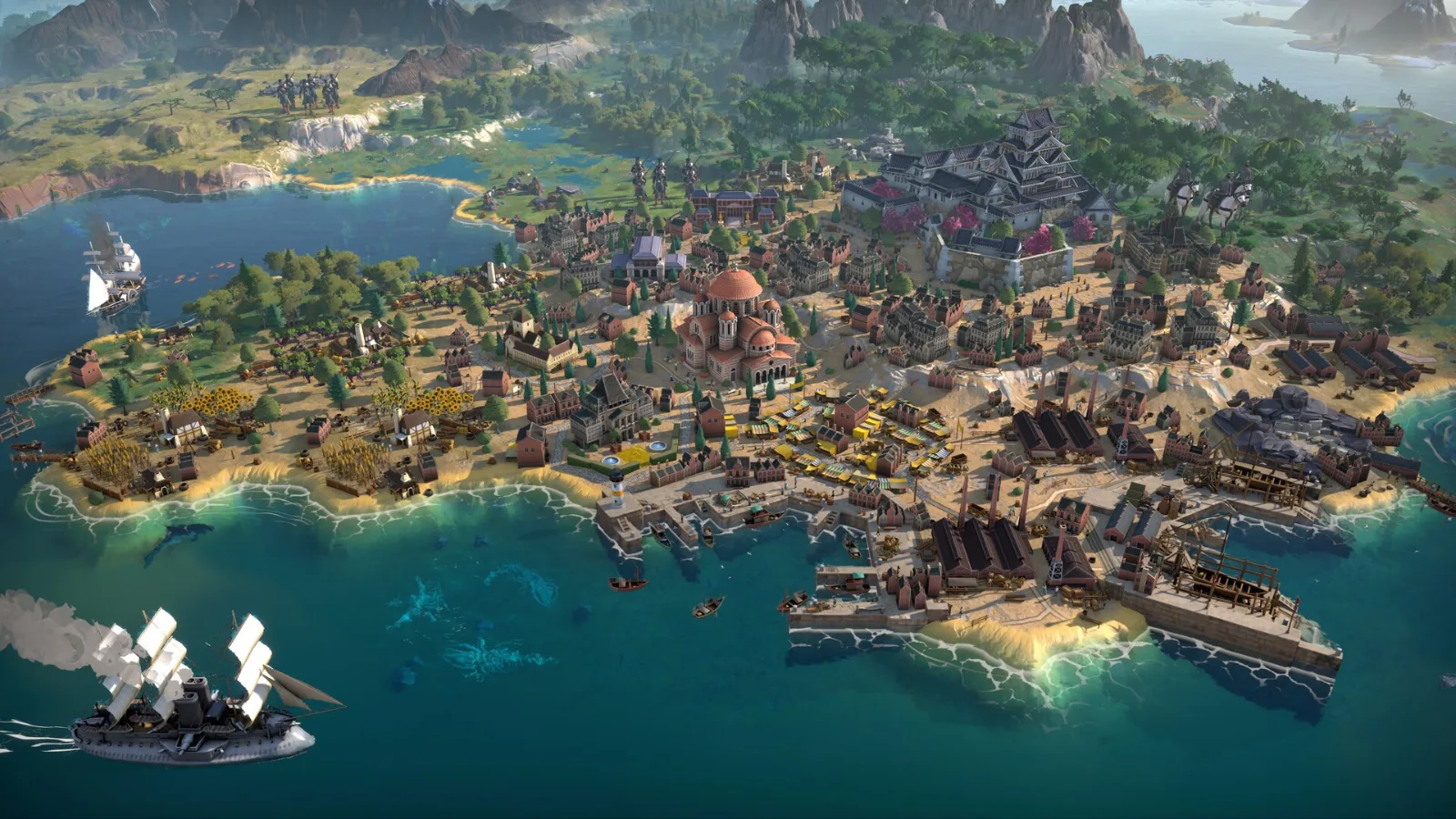 Une ville côtière et son port dans HUMANKIND 2