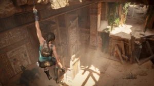 Lara Croft escalade une salle de tombeau dans Tomb Raider: Legacy of Atlantis