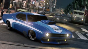 Mafia III: Definitive Edition, une muscle car bleue dans les rues de New Bordeaux