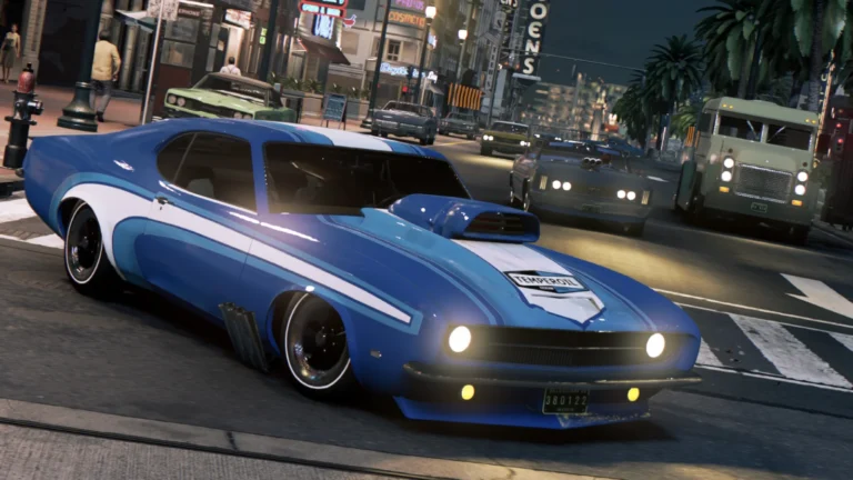 Mafia III: Definitive Edition, une muscle car bleue dans les rues de New Bordeaux