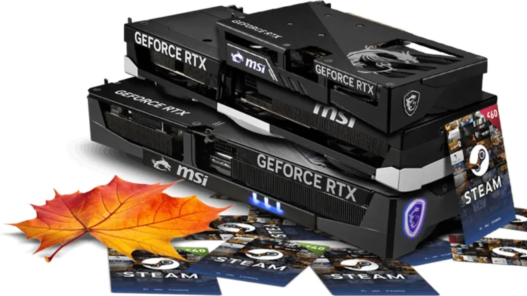 Cartes graphiques MSI GeForce RTX 50 et codes Steam, visuel officiel du Pack Automne