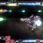 R-Type Dimensions III sur Xbox Series X : le R-90 face à un ennemi mécanique, en rendu 3D