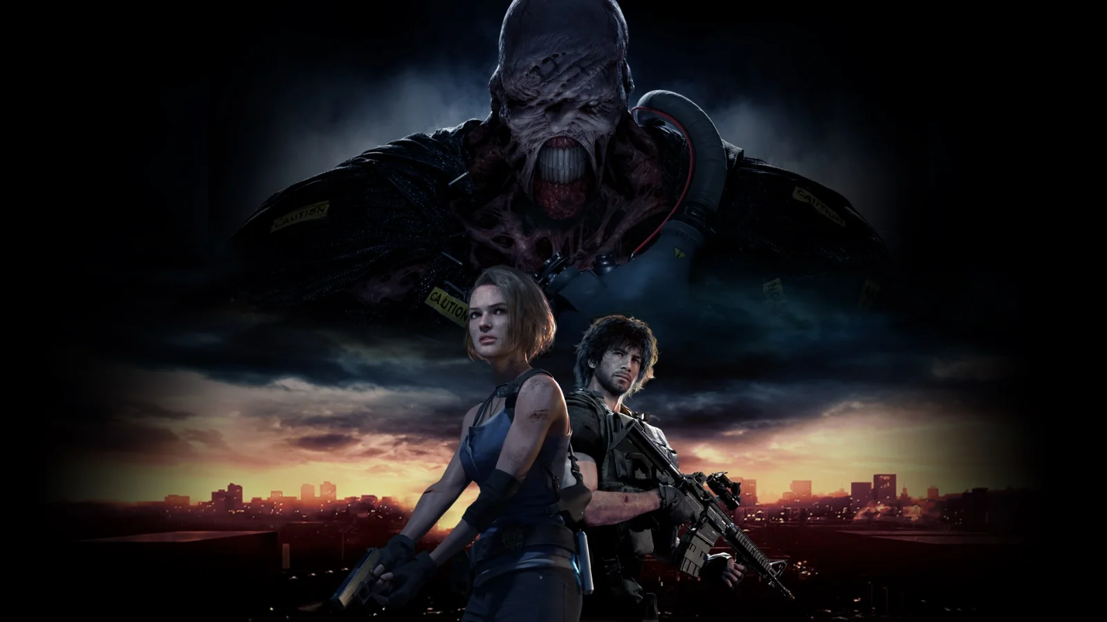 Resident Evil 3, Jill Valentine et Carlos Oliveira devant Nemesis