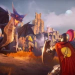 Un dragon attaque des aventuriers à Ashenfall dans RuneScape: Dragonwilds, région de départ de RuneScape 4