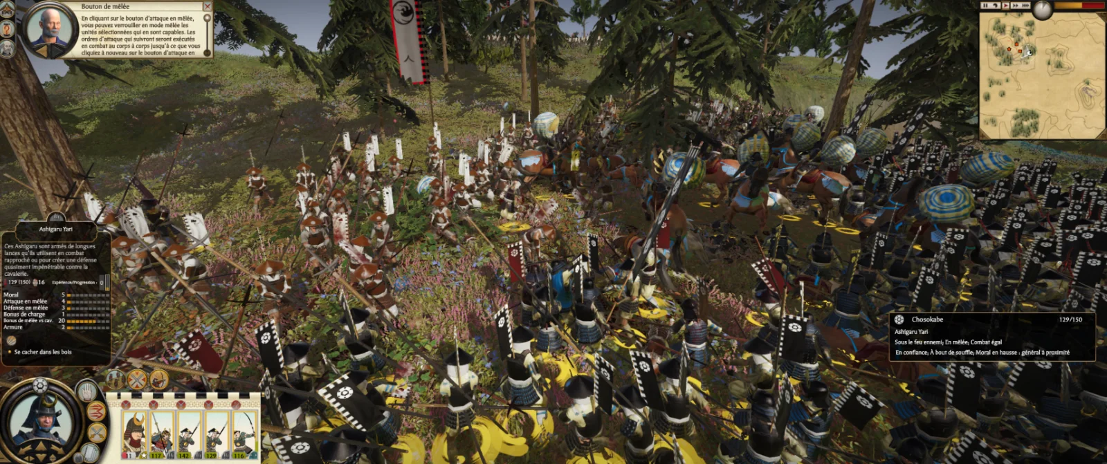Total War: SHOGUN 2 - Complete Edition, des Ashigaru Yari Chosokabe face à une charge de cavalerie en forêt