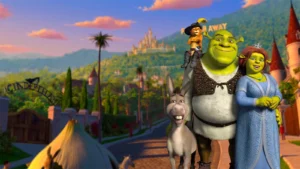 Shrek 2 : Shrek, Fiona, l'Âne et le Chat Potté à Fort Fort Lointain