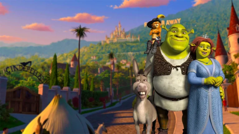 Shrek 2 : Shrek, Fiona, l'Âne et le Chat Potté à Fort Fort Lointain