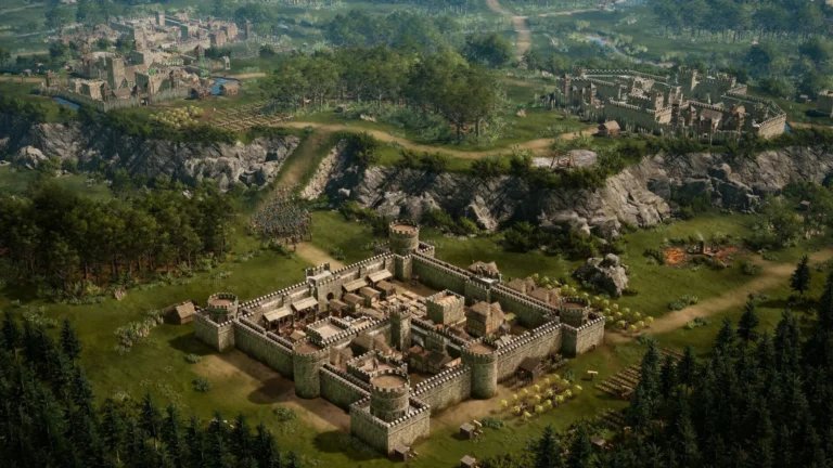 Stronghold 4 : un château médiéval entouré de forêts et de champs