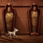 Tintin et Milou devant des sarcophages dans Tintin Reporter - Les Cigares du Pharaon