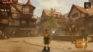 Link enfant en ville dans le remake Zelda Ocarina of Time sur Switch 2