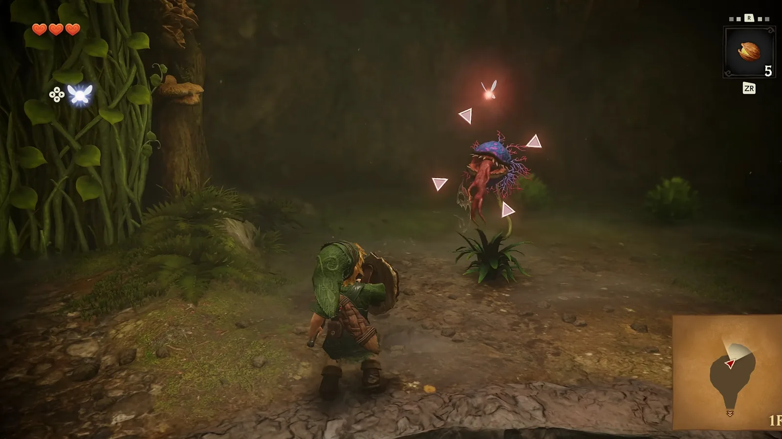 Link enfant vise une Mojo Baba dans le remake Switch 2 de Zelda: Ocarina of Time, Navi au-dessus de la cible
